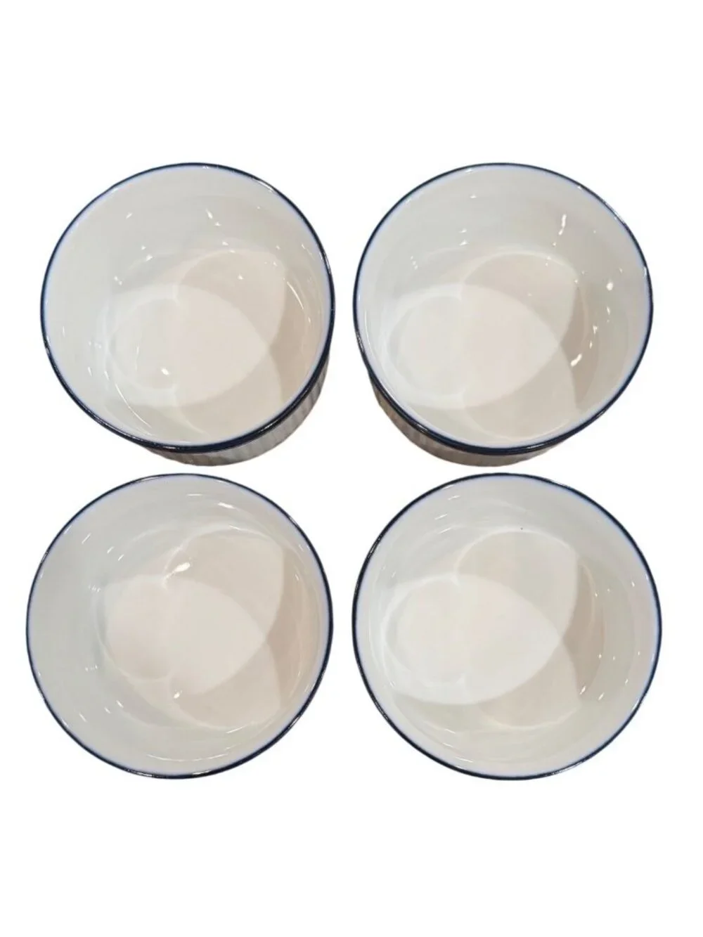 Dansk Bistro Ceramic Bakeware Ramekins White W/ Blue Rim 4-Inch Set Of 4 Baking